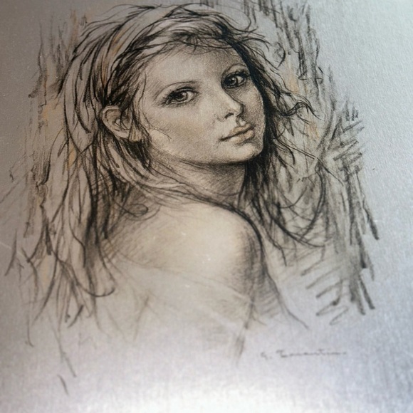 Giuseppe Tarantino lithograph face Young Woman Milan 1974 - Picture 2 of 8